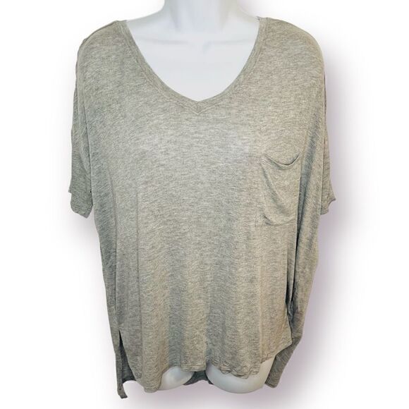 Abound Boxy High Low Hem Oversized Pocket V-Neck Tshirt Heather Gray M - Picture 1 of 9